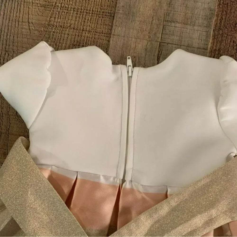 Bonnie baby girls white pink gray and gold dress -12M